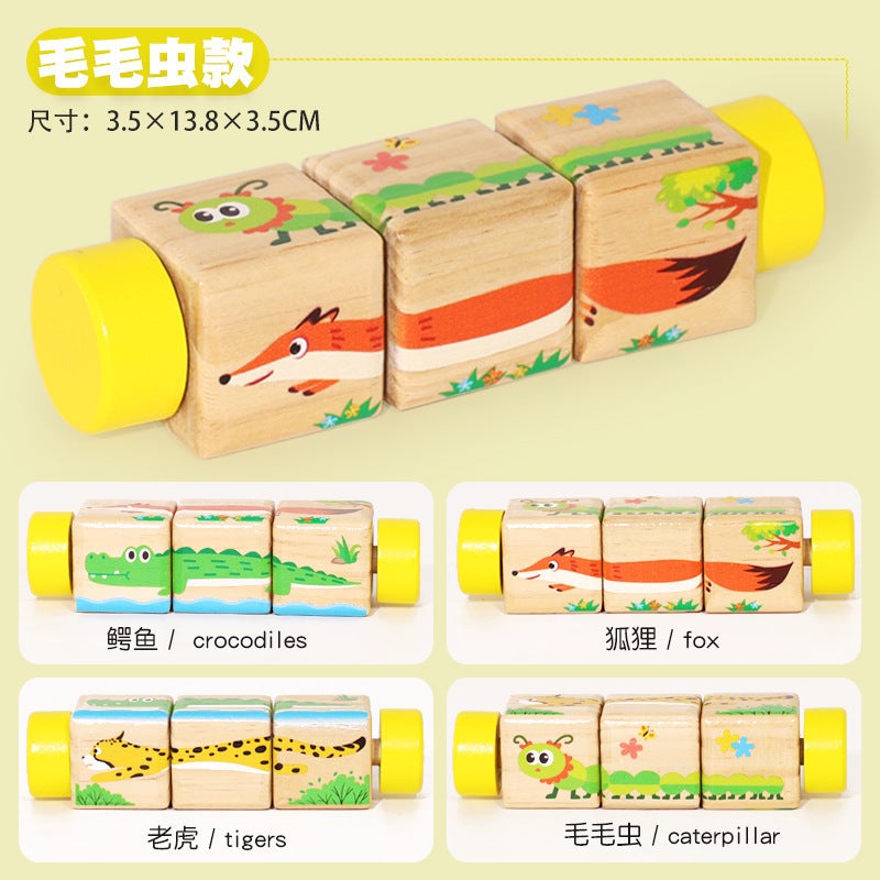 Children'S Wooden Rotating Cognitive Puzzle Early Education Animal Puzzle Flat Building Blocks Enlightenment Parent-Child Desktop Early Education Toys - Image 1